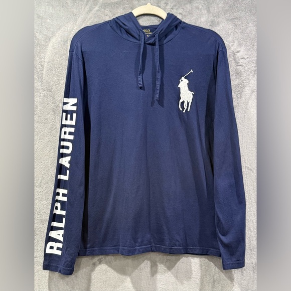 Polo Ralph Lauren Hoodie Mens M Big Pony 1967 Navy Pullover Sweatshirt Preppy - Picture 1 of 8